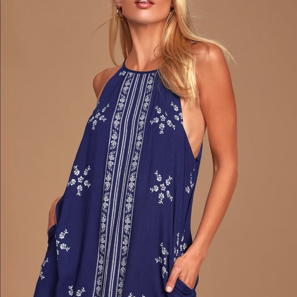 Lulu’s Mediterranean Sea Navy Blue Halter Dress